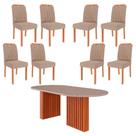 Sala de Jantar Mesa Ester Oval 210 com 8 Cadeiras Paola Wood Cinamomo/Off White/Madeira/Linho Bege