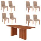 Sala de Jantar Mesa Ester Retangular 210 com 8 Cadeiras Paola Wood Cinamomo/Cinamomo/Madeira/Linho Bege