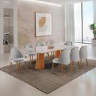 Sala de Jantar Mesa Florida 220cm Tampo Laqueado com Vidro e 8 Cadeiras Suiça