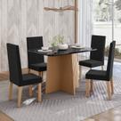 Sala de Jantar Mesa Isa 120cm Vidro com 4 Cadeiras Laura Sala de Jantar Mesa Isa 120cm Vidro com 4 Cadeiras Laura