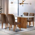 Sala de Jantar Mesa Olímpia 120CM MDF Vidro Canto Copo com 4 Cadeiras Athenas Moderna