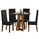 Sala de Jantar Mesa Redonda Livia Piccola 900 com Vidro e 4 Cadeiras Livia Madeira/MDF, Tecido Suede Sonetto