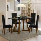Sala Jantar Ana 136cm Vidro 4 Cadeira Veludo Livia