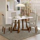 Sala Jantar Ana 136cm Vidro 4 Cadeiras Linho Claro Livia Off White/Âmbar