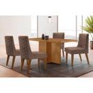 Sala Jantar Mesa Berlim Tampo Curvo 120cm+4 Cadeiras Dafne Madeira Naturale - Capuccino/Corano Capuccino - Rufato