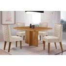 Sala Jantar Mesa Berlim Tampo Curvo 90cm+4 Cadeiras Dafne Madeira Naturale - Capuccino/Suede Creme - Rufato