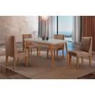 Sala Jantar Mesa Havana Tampo c/ Vidro Curvo 120cm+4 Cadeiras Dafne Madeira Naturale/Off White - Capuccino/Corano Capuccino - Rufato