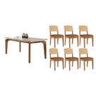 Sala Jantar Mesa Londrina Tampo c/ Vidro Curvo 180cm+6 Cadeiras Havana Naturale/Off White - Corano Capuccino - Rufato