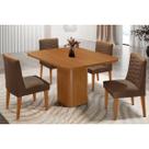 Sala Jantar Mesa Maldivas Tampo Curvo 90cm+4 Cadeiras Maldivas Madeira Naturale - Capuccino/Suede Marrom - Rufato