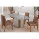 Sala Jantar Mesa Pietá Tampo c/ Vidro Curvo 120cm+4 Cadeiras Maldivas Naturale/Off White - Corano Capuccino - Rufato