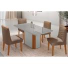 Sala Jantar Mesa Pietá Tampo c/ Vidro Curvo 120cm+4 Cadeiras Maldivas Naturale/Off White - Suede Capuccino - Rufato