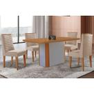Sala Jantar Mesa Pietá Tampo Curvo 120cm+4 Cadeiras Dafne Madeira Naturale/Off White - Capuccino/Suede Creme - Rufato