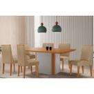 Sala Jantar Mesa Pietá Tampo Curvo 180cm+6 Cadeiras Dakota Madeira Naturale/Off White - Capuccino/Linho Bege - Rufato