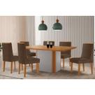 Sala Jantar Mesa Pietá Tampo Curvo 180cm+6 Cadeiras Dakota Madeira Naturale/Off White - Capuccino/Suede Marrom - Rufato