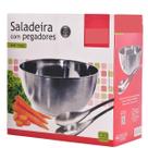 Saladeira Inox 24cm com Pegadores Conjunto 3 Peças Tigela bowl Inox Premium Resistente Fácil de Limpar Elegante grande