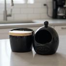 Saleiro 500g + Porta Alho em Cerâmica Premium COR:PRETO Saleiro 500g + Porta Alho em Cerâmica Premium COR:PRETO