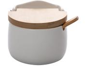 Saleiro Bianco Cerâmica Com Tampa De Madeira Lyor Cor Branco