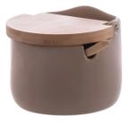 Saleiro De Ceramica Tampa E Colher De Bambu Areia Wolff 10cm