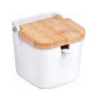 Saleiro De Mesa De Ceramica C/Tampa De Bambu E Colher Bianco 9cm X 9cm X 8,5cm