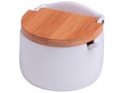 Saleiro De Mesa Em Cerâmica Tampa De Madeira Bianco Lyor