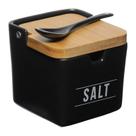 Saleiro De Porcelana E Bambu Manhattan Preto Com Tampa Colher Hauskraft 270mL