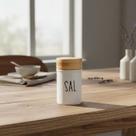 Saleiro Doha 90ml Branco Em Vidro E Bambu Design Minimalista Saleiro Doha 90ml Branco Em Vidro E Bambu Design Minimalista