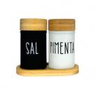 Saleiro E Pimenteiro Doha De Vidro E Bambu Com Base 90ml