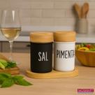 Saleiro e Pimenteiro Vidro com Tampa Bambu 90ml Hauskraft Kit Porta Temperos com Base Organizador Cozinha