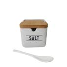 Saleiro Em Porcelana Branco Manhattan Com Colher E Tampa Em Bambu 270ml