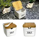 Saleiro Manhattan Em Porcelana Mesa Tampa Bambu C/Colher