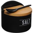 Saleiro Porcelana 290ml com Tampa Bambu Colher Mesa Decoração Moderna Elegante Utensílio Cozinha Tempero Material Resistente