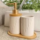 Saleiro Porcelana Cerâmica com Tampa e Colher Bambu Original MEK Moderno Porta Temperos Condimentos 450g