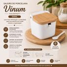Saleiro / Porta Condimento de Mesa Vinum Hauskraft de Porcelana Com Tampa de Bambu e Colher de Porcelana