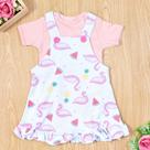 Salopete para bebê com body flamingo branco