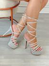 Salto Feminino 15 Cm Mega Pata Fino Glitter Prata Amarração
