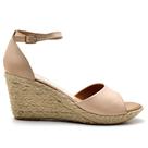 Sandália Anabela em Couro Feminino Fivela Elegante Sofisticado Sola Corda Confortável