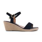 Sandália Anabela Feminina de Camurça Estilo Ortopédica com Salto Plataforma de 6cm de Altura Leve Confortável Casual e para Festas cor preta