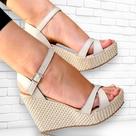 Sandália Anabela Feminina Salto Alto 10cm Tamanco Plataforma De Luxo Solado Anti Derrapante