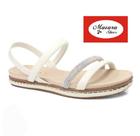 Sandália Beira Rio Flat Feminina Branco OFF com Strass 8321.1546