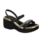 Sandália Beira Rio Plataforma Frizo Dourado Tiras Strass