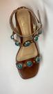 Sandalia boho pedra azul turquesa cor marrom whisky salto bloco