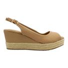Sandalia Bottero Anabela Salto Plataforma Peep Toe Couro Legítimo Bege 363201