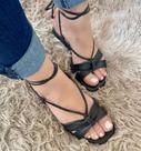 Sandália Calçado Preto Estilo Feminino Conforto Amarrações
