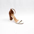 Sandália Chic Line Salto 10 Luxo Couro Caramelo/Branco