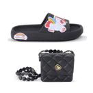 Sandália Chinelo Infantil Unicornio Slide Nuvem Menina + Bolsinha