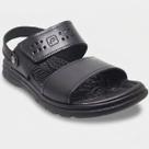 Sandália Couro Pegada Anilina Tiras Autocolantes Masculina - Preto - 40