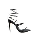 Sandália Espiral Preta com Strass Cecconello Salto Alto Fino 11cm