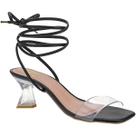 Sandália Feminina Amarração Salto Taça Cristal Vinil Transparente Gladiadora 233-002