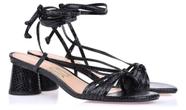 Sandália Feminina Amarração Uza Shoes de Amarrar Preta Salto Bloco Salto Grosso