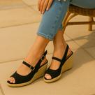 Sandália Feminina Anabela Salto Grosso Corda Boneca Pep Toe Com Fivela Elegante Leve